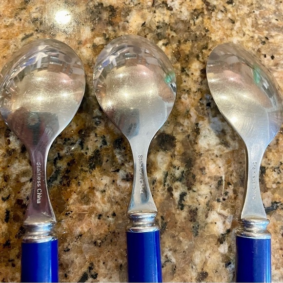 Vintage MCM Cobalt Blue Stainless Flatware 9 Pieces, 3 Place Settings of 3 (KFS) - Picture 7 of 8